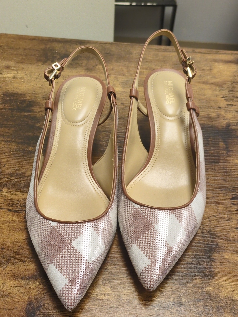Michael Kors Rose Gold Sequin Pointed Slingback Flats/8.5M